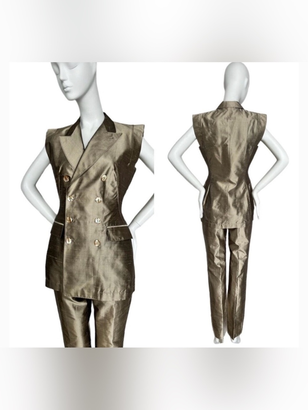 Jean Paul Gaultier Metallic Silk Pantsuit-LIKE NEW - Picture 4 of 12